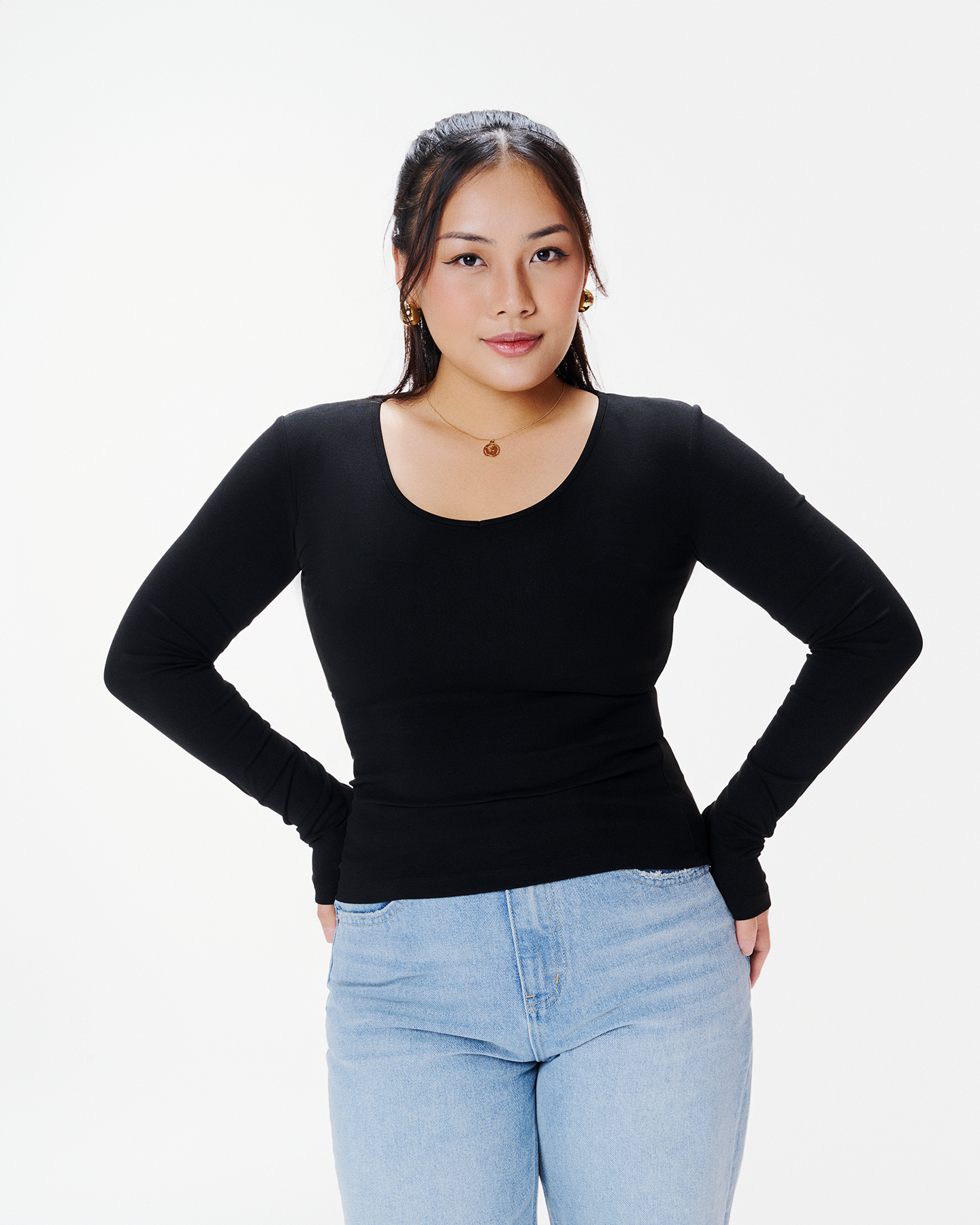 Áo thun nữ cổ tim tay dài - MC16