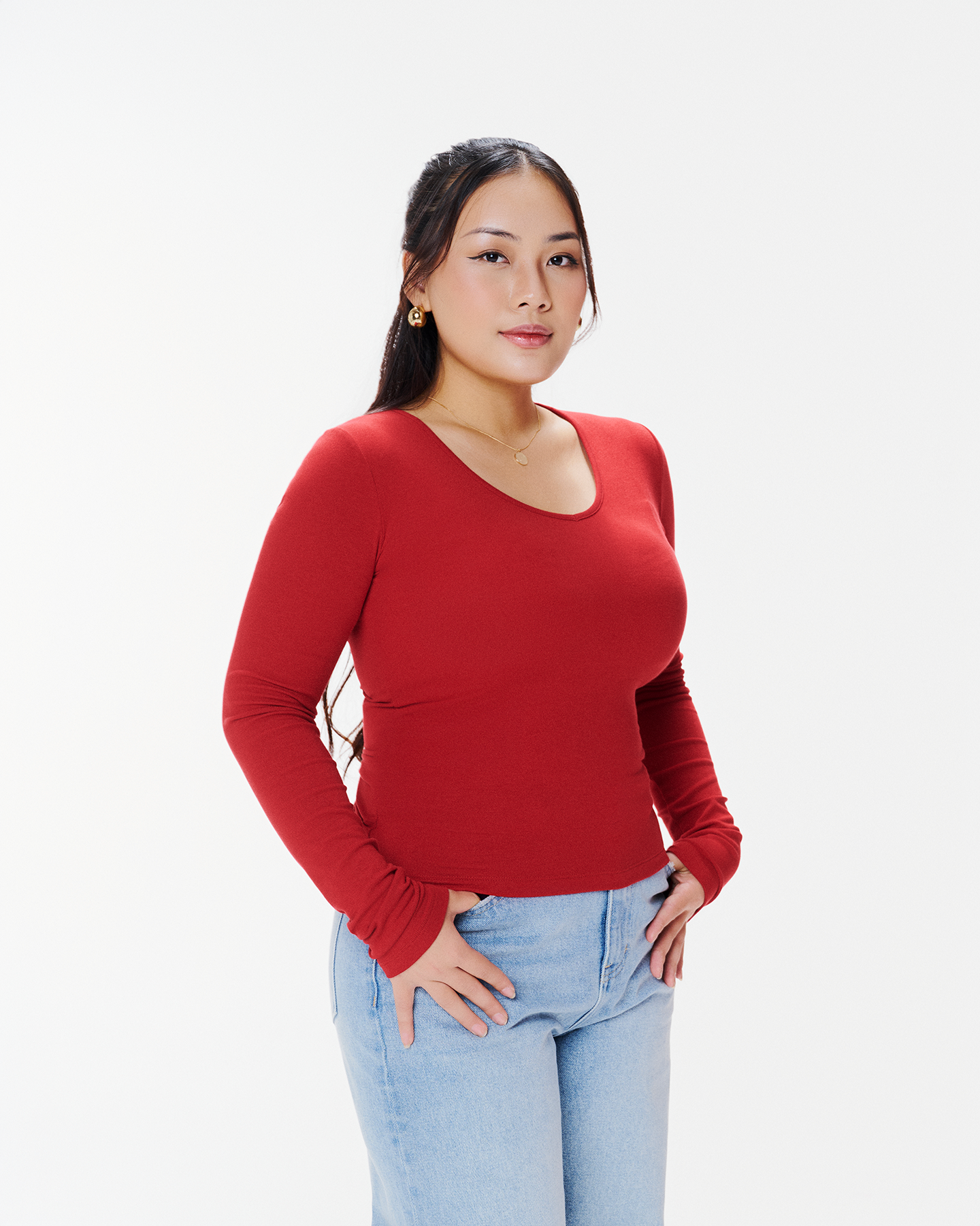 Áo thun nữ cổ tim tay dài - MC16