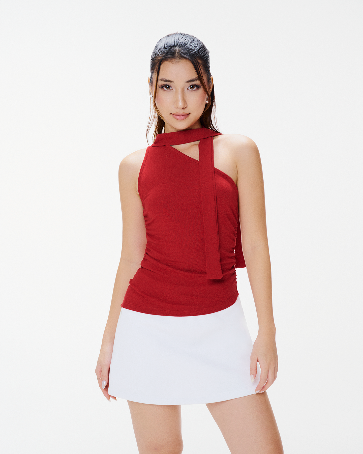 Merry One shoulder top with scarf - MC15